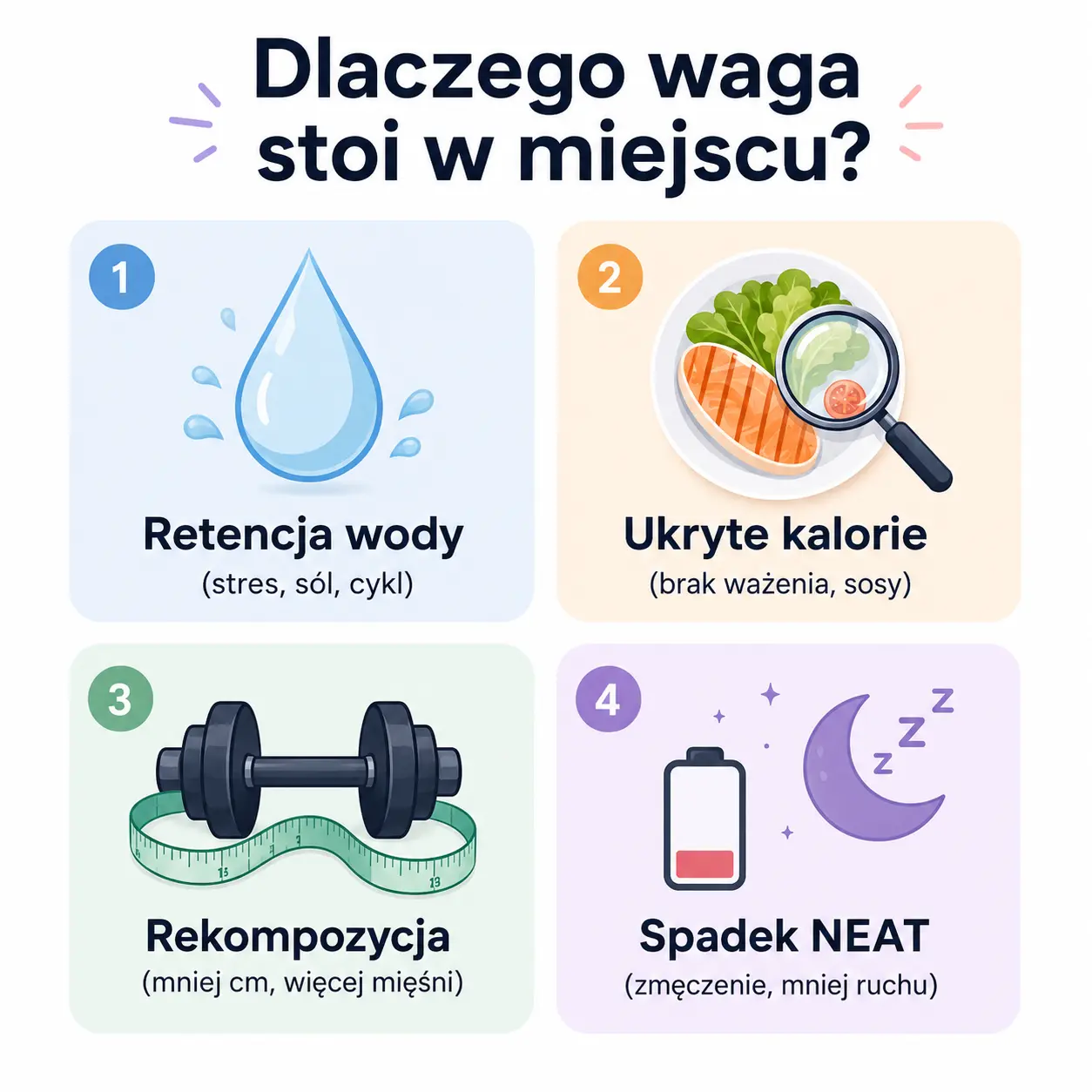 Infografika edukacyjna wyjaśniająca przyczyny braku spadku wagi